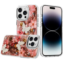 For iPhone 14 PRO MAX 6.7 in.Case Epoxy Glitter with 3D Beaded Butterflies Cover