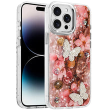 For iPhone 14 PRO MAX 6.7 in.Case Epoxy Glitter with 3D Beaded Butterflies Cover