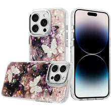 For iPhone 14 PRO MAX 6.7 in.Case Epoxy Glitter with 3D Beaded Butterflies Cover
