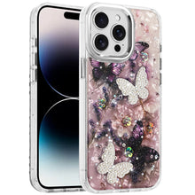 For iPhone 14 PRO MAX 6.7 in.Case Epoxy Glitter with 3D Beaded Butterflies Cover