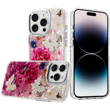 For iPhone 14 PRO MAX 6.7 in.Case Epoxy Glitter with 3D Beaded Butterflies Cover