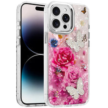 For iPhone 14 PRO MAX 6.7 in.Case Epoxy Glitter with 3D Beaded Butterflies Cover