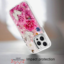 For iPhone 14 PRO MAX 6.7 in.Case Epoxy Glitter with 3D Beaded Butterflies Cover