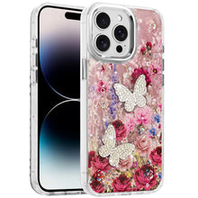For iPhone 14 PRO MAX 6.7 in.Case Epoxy Glitter with 3D Beaded Butterflies Cover