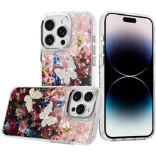 For iPhone 14 PRO MAX 6.7 in.Case Epoxy Glitter with 3D Beaded Butterflies Cover