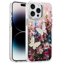 For iPhone 14 PRO MAX 6.7 in.Case Epoxy Glitter with 3D Beaded Butterflies Cover