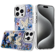 For iPhone 15 Pro Max Case Epoxy Glitter 3D Beaded Butterflies +2 Tempered Glass