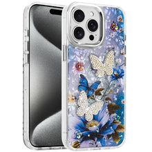 For iPhone 15 Pro Max Case Epoxy Glitter 3D Beaded Butterflies +2 Tempered Glass