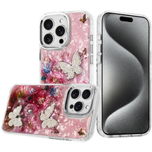 For iPhone 15 Pro Max Case Epoxy Glitter 3D Beaded Butterflies +2 Tempered Glass