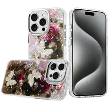 For iPhone 15 Pro Max Case Epoxy Glitter 3D Beaded Butterflies +2 Tempered Glass