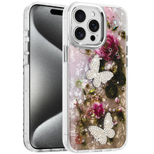For iPhone 15 Pro Max Case Epoxy Glitter 3D Beaded Butterflies +2 Tempered Glass