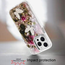 For iPhone 15 Pro Max Case Epoxy Glitter 3D Beaded Butterflies +2 Tempered Glass