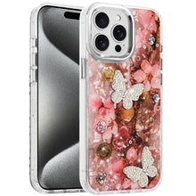 For iPhone 15 Pro Max Case Epoxy Glitter 3D Beaded Butterflies +2 Tempered Glass