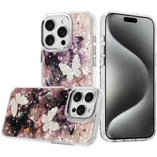 For iPhone 15 Pro Max Case Epoxy Glitter 3D Beaded Butterflies +2 Tempered Glass