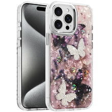 For iPhone 15 Pro Max Case Epoxy Glitter 3D Beaded Butterflies +2 Tempered Glass