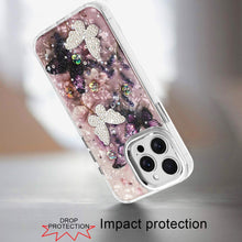 For iPhone 15 Pro Max Case Epoxy Glitter 3D Beaded Butterflies +2 Tempered Glass