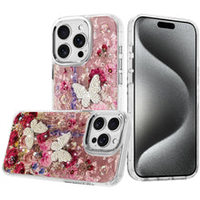 For iPhone 15 Pro Max Case Epoxy Glitter 3D Beaded Butterflies +2 Tempered Glass
