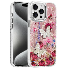 For iPhone 15 Pro Max Case Epoxy Glitter 3D Beaded Butterflies +2 Tempered Glass