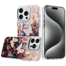 For iPhone 15 Pro Max Case Epoxy Glitter 3D Beaded Butterflies +2 Tempered Glass