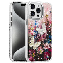 For iPhone 15 Pro Max Case Epoxy Glitter 3D Beaded Butterflies +2 Tempered Glass