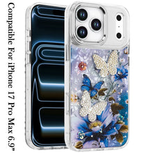 For iPhone 17 Pro Max Case Epoxy Glitter 3D Beaded Butterflies + Tempered Glass