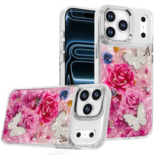 For iPhone 17 Pro Max Case Epoxy Glitter 3D Beaded Butterflies + Tempered Glass