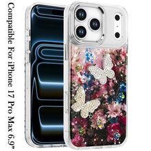 For iPhone 17 Pro Max Case Epoxy Glitter 3D Beaded Butterflies + Tempered Glass