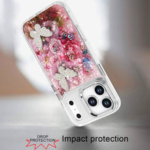 For iPhone 17 PRO Case Epoxy Glitter with 3D Beaded Butterflies + Tempered Glass