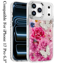 For iPhone 17 PRO Case Epoxy Glitter with 3D Beaded Butterflies + Tempered Glass