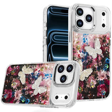 For iPhone 17 PRO Case Epoxy Glitter with 3D Beaded Butterflies + Tempered Glass