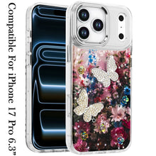 For iPhone 17 PRO Case Epoxy Glitter with 3D Beaded Butterflies + Tempered Glass