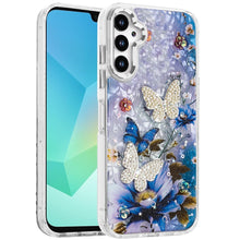 For Samsung A16 5G Case Epoxy Glitter w/ 3D Beaded Butterflies + Tempered Glass