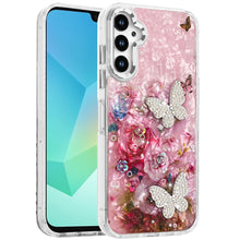 For Samsung A16 5G Case Epoxy Glitter w/ 3D Beaded Butterflies + Tempered Glass