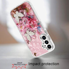 For Samsung A16 5G Case Epoxy Glitter w/ 3D Beaded Butterflies + Tempered Glass