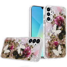 For Samsung A16 5G Case Epoxy Glitter w/ 3D Beaded Butterflies + Tempered Glass