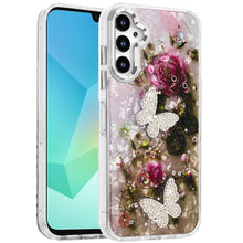 For Samsung A16 5G Case Epoxy Glitter w/ 3D Beaded Butterflies + Tempered Glass