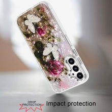 For Samsung A16 5G Case Epoxy Glitter w/ 3D Beaded Butterflies + Tempered Glass