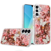 For Samsung A16 5G Case Epoxy Glitter w/ 3D Beaded Butterflies + Tempered Glass
