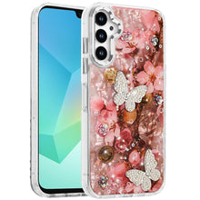 For Samsung A16 5G Case Epoxy Glitter w/ 3D Beaded Butterflies + Tempered Glass