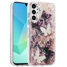 For Samsung A16 5G Case Epoxy Glitter w/ 3D Beaded Butterflies + Tempered Glass