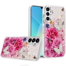 For Samsung A16 5G Case Epoxy Glitter w/ 3D Beaded Butterflies + Tempered Glass