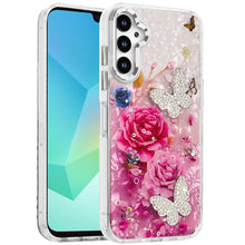 For Samsung A16 5G Case Epoxy Glitter w/ 3D Beaded Butterflies + Tempered Glass
