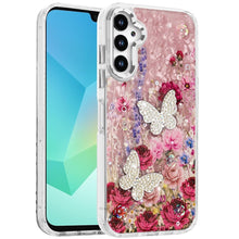 For Samsung A16 5G Case Epoxy Glitter w/ 3D Beaded Butterflies + Tempered Glass