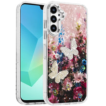 For Samsung A16 5G Case Epoxy Glitter w/ 3D Beaded Butterflies + Tempered Glass