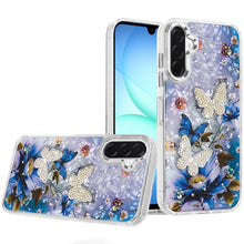 For Samsung A17 5G Case Epoxy Glitter w/ 3D Beaded Butterflies + Tempered Glass