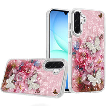 For Samsung A17 5G Case Epoxy Glitter w/ 3D Beaded Butterflies + Tempered Glass