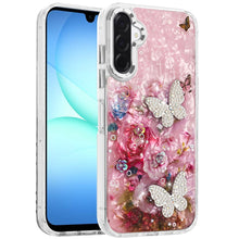 For Samsung A17 5G Case Epoxy Glitter w/ 3D Beaded Butterflies + Tempered Glass