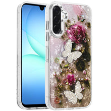 For Samsung A17 5G Case Epoxy Glitter w/ 3D Beaded Butterflies + Tempered Glass