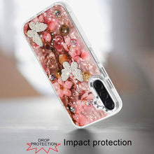 For Samsung A17 5G Case Epoxy Glitter w/ 3D Beaded Butterflies + Tempered Glass