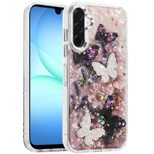For Samsung A17 5G Case Epoxy Glitter w/ 3D Beaded Butterflies + Tempered Glass